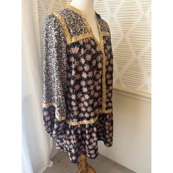 Entro Women’s Small Velvet Trimmed Black Peasant Dress - Picture 5 of 6